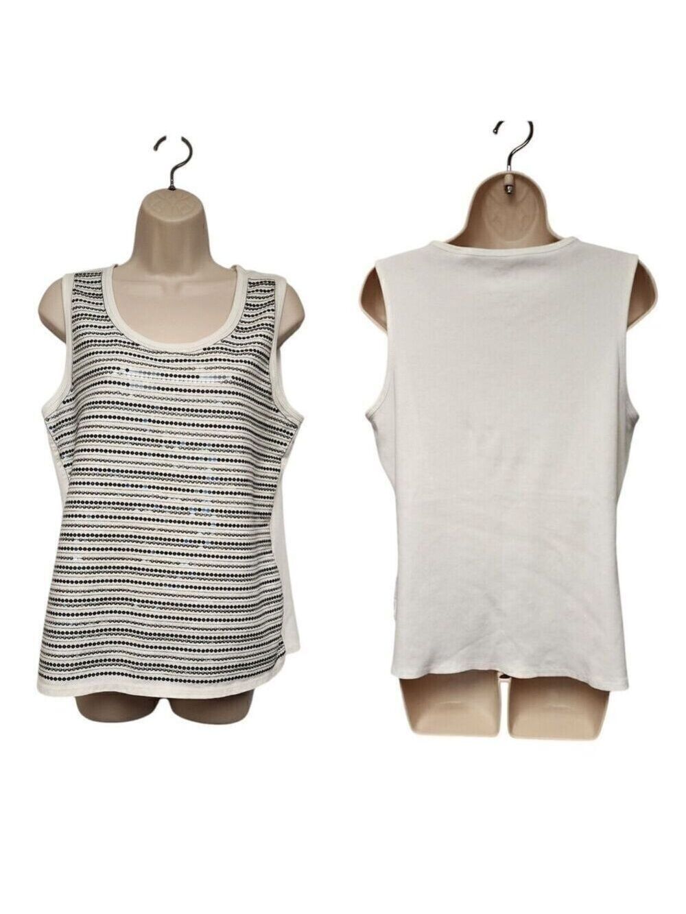 Zenergy By Chicos Tank Top Off White Ribbed w/Silver Sequins Size 2(L-12)